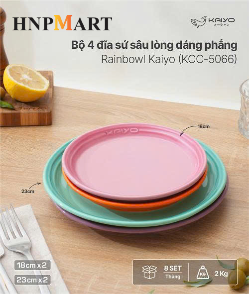 Bộ 4 đĩa sứ dáng phẳng Rainbow Kaiyo, size 18, 23cm - Ảnh 5