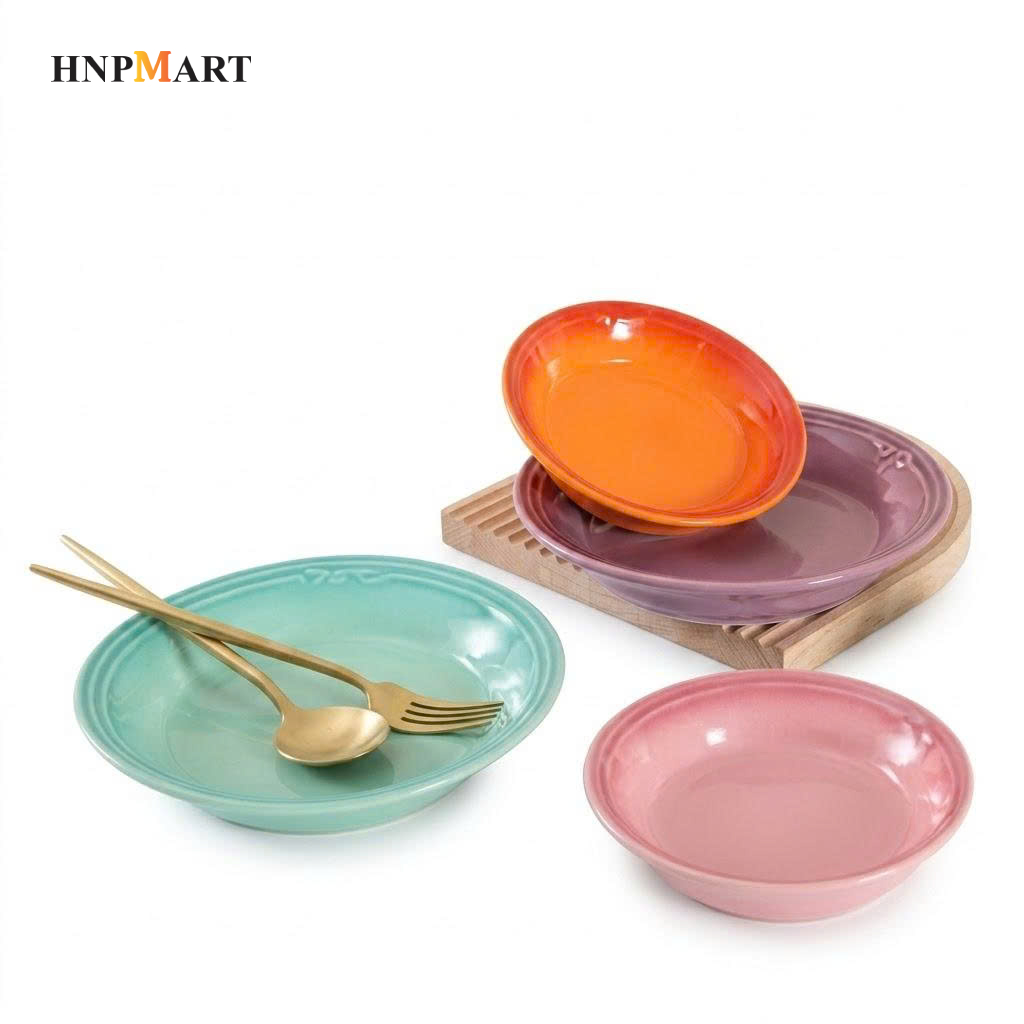 Bộ 4 Đĩa Sứ Sâu Lòng Dáng Tròn Rainbow Kaiyo (Size 20Cm) - Ảnh 3