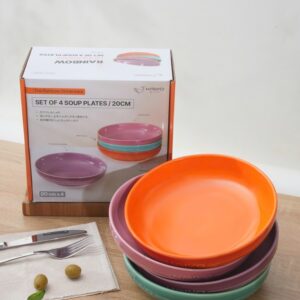 Bộ 4 Đĩa Sứ Sâu Lòng Dáng Tròn Rainbow Kaiyo (Size 20Cm)
