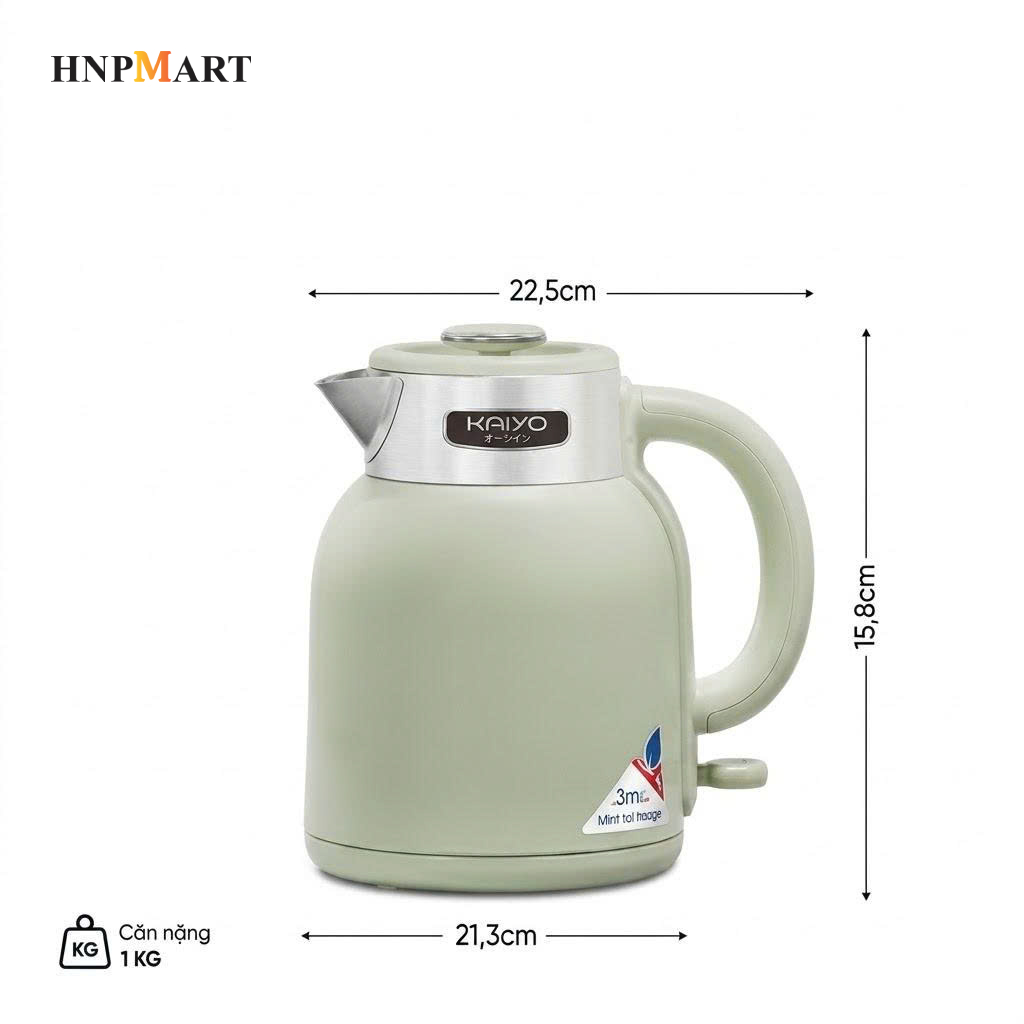 Ấm Siêu Tốc 2 Lớp Cool Touch 1,5L Kaiyo (Xanh Mint) - Ảnh 5