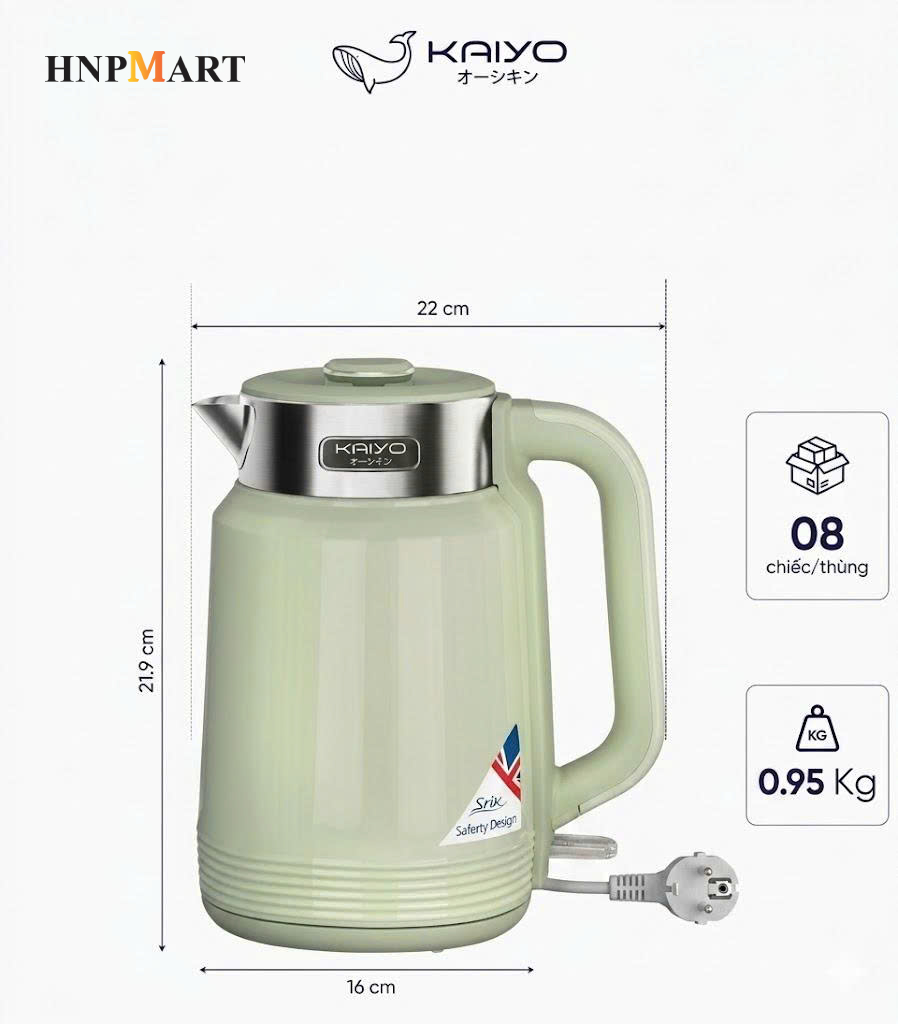 Ấm Siêu Tốc 2 Lớp Cool Touch 1,5L Kaiyo (Xanh Mint) - Ảnh 6