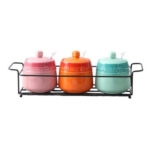 Set 3 hũ gốm sứ đựng gia vị Rainbow Kaiyo, dung tích 300ml có giá đỡ đi kèm