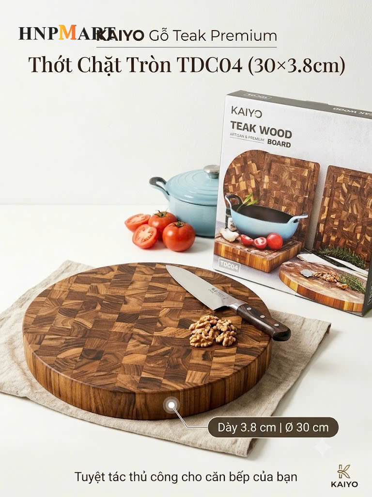 Thớt Chặt Kaiyo Gỗ Teak Premium Hình Tròn TDC04 (30x3.8cm) - Ảnh 4