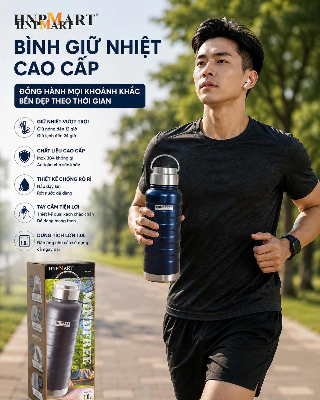 Bình Giữ Nhiệt Inox 304 Có Quai Xách Mind Free 1L - Ảnh 3