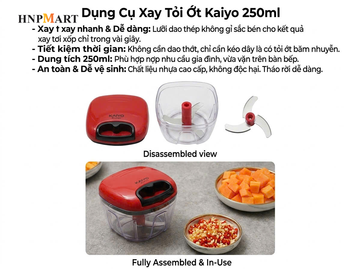 Dụng Cụ Xay Tỏi Ớt Kaiyo 250ml - Ảnh 2