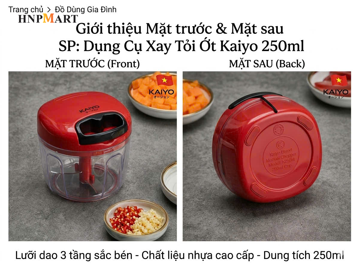 Dụng Cụ Xay Tỏi Ớt Kaiyo 250ml - Ảnh 3