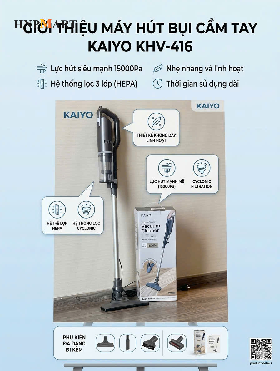 Máy Hút Bụi Cầm Tay Kaiyo (Model KHV-416) - Ảnh 3