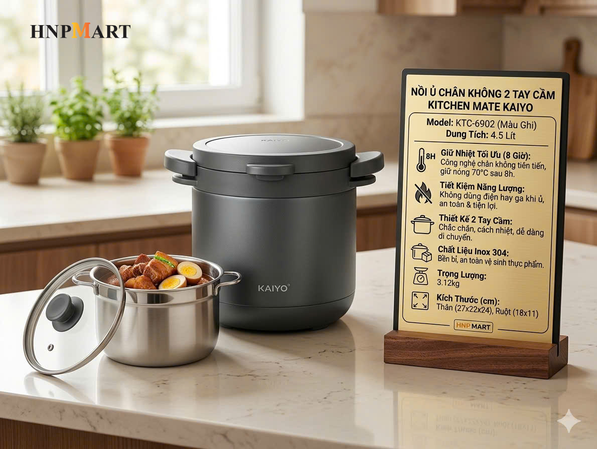 Nồi Ủ Chân Không Kaiyo 2 Tay Cầm Màu Ghi 4,5 Lít - Ảnh 3