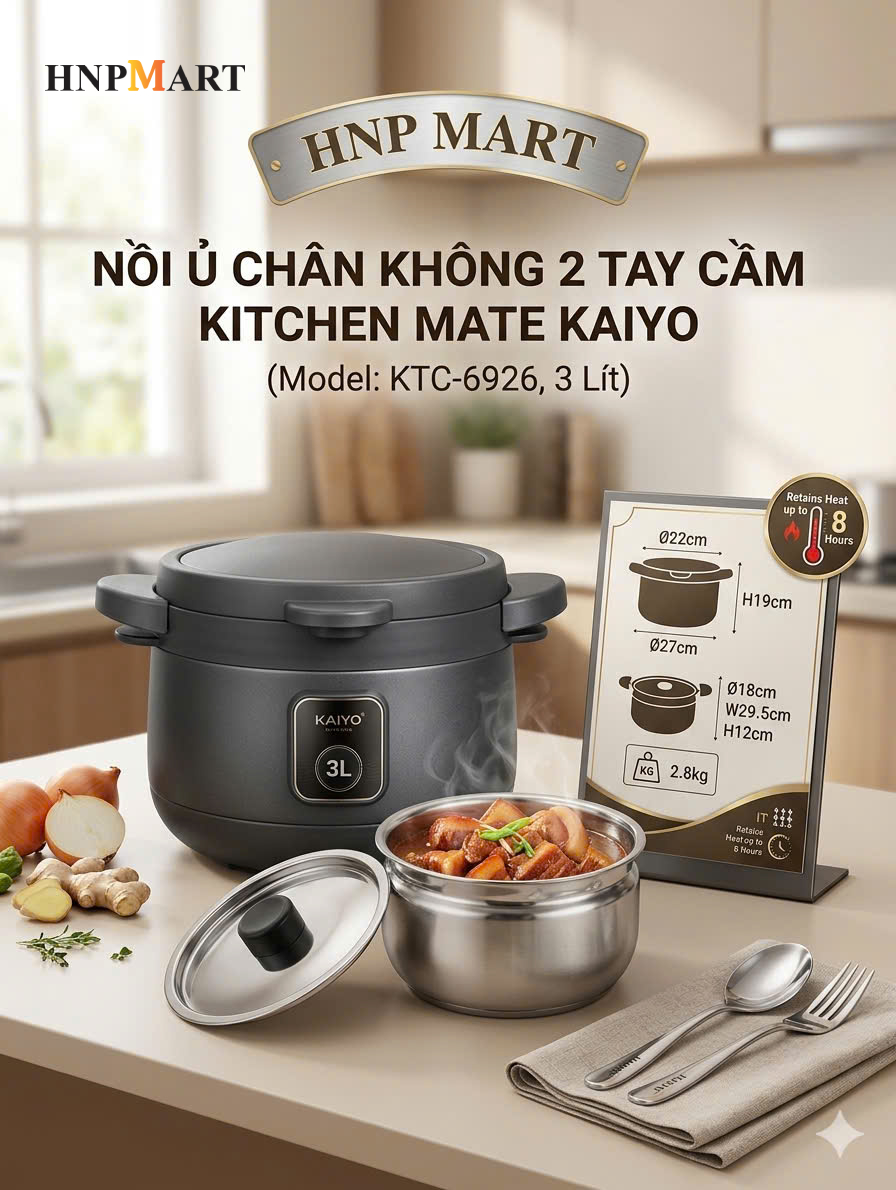 Nồi Ủ Chân Không Kaiyo 2 Tay Cầm Màu Ghi 3 Lít - Ảnh 2