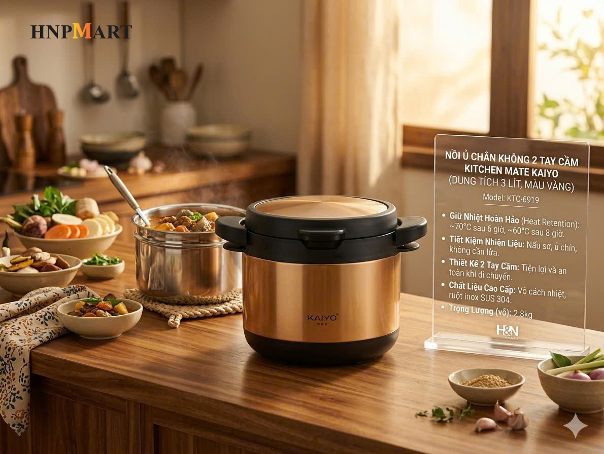 Nồi Ủ Chân Không Kaiyo 2 Tay Cầm Màu Vàng 3 Lít - Ảnh 2