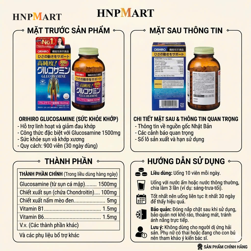Viên uống bổ xương khớp Glucosamine Orihiro Nhật Bản 900 viên - Ảnh 2