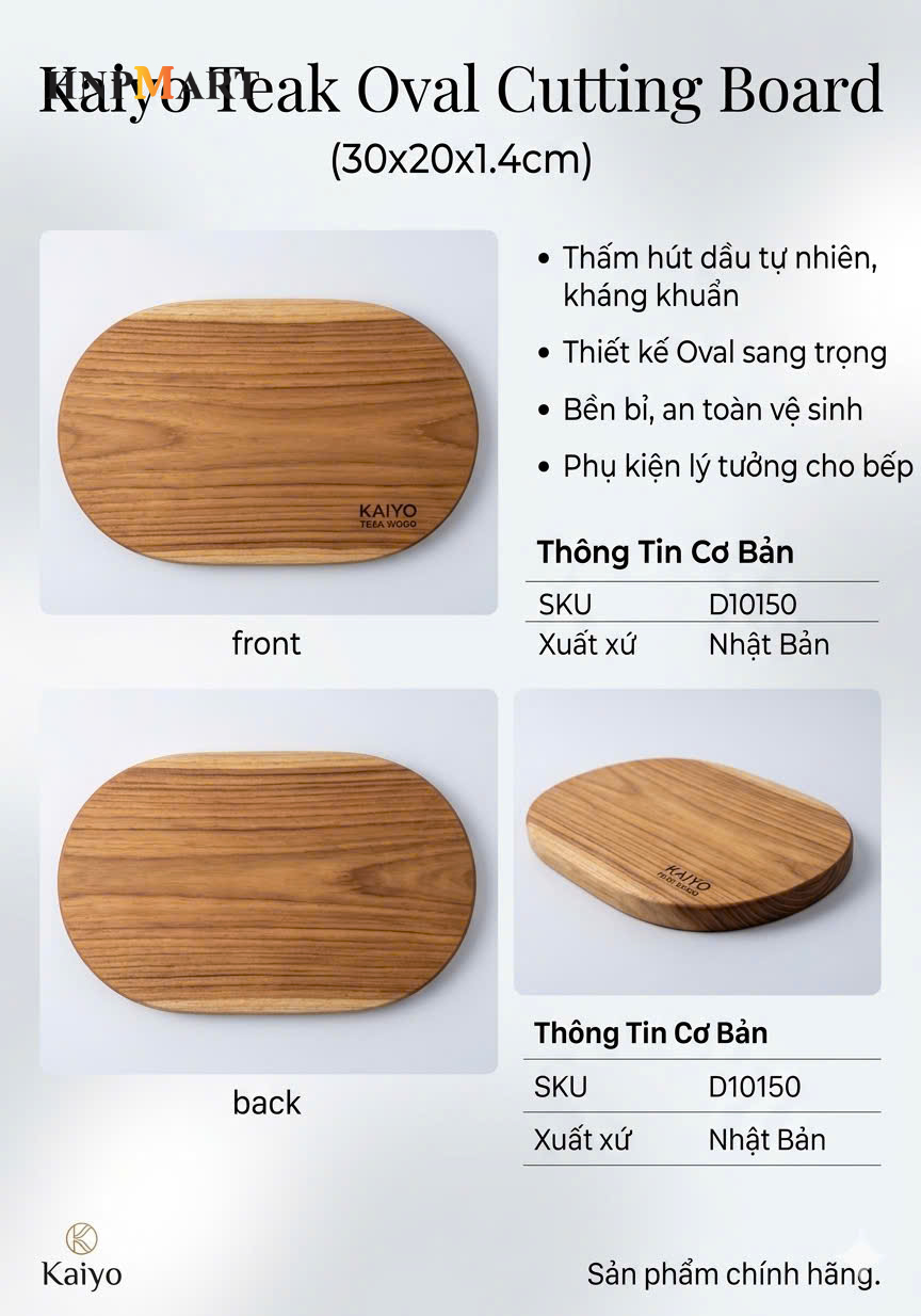 Thớt Thái Kaiyo Gỗ Teak Oval Vân Ngang (30x20x1.4cm) - Ảnh 2