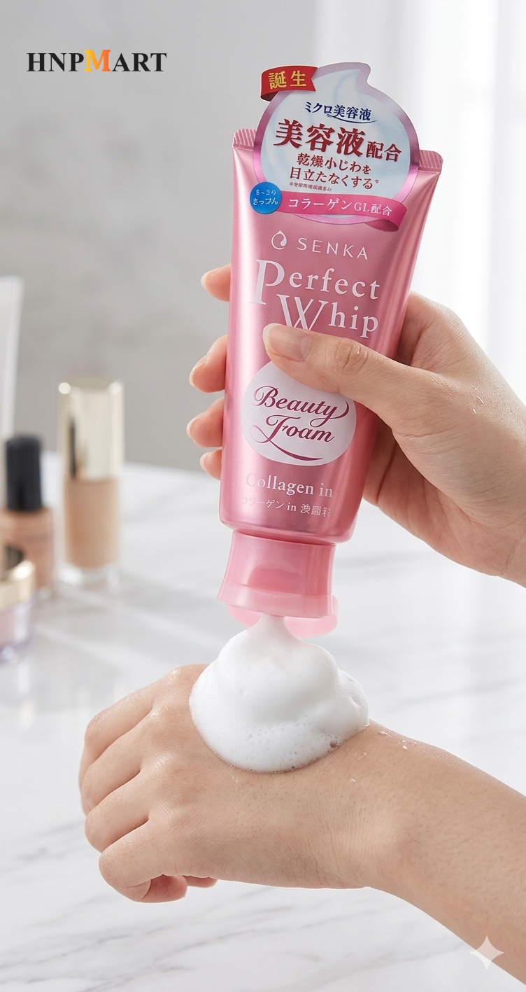 Sữa Rửa Mặt Senka Perfect Whip Tạo Bọt Bổ Sung Collagen Ngăn Ngừa Lão Hóa 120g - Ảnh 2