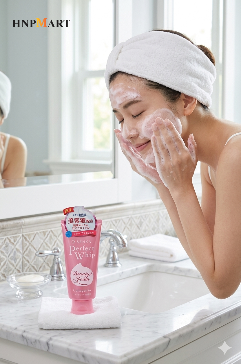 Sữa Rửa Mặt Senka Perfect Whip Tạo Bọt Bổ Sung Collagen Ngăn Ngừa Lão Hóa 120g - Ảnh 3