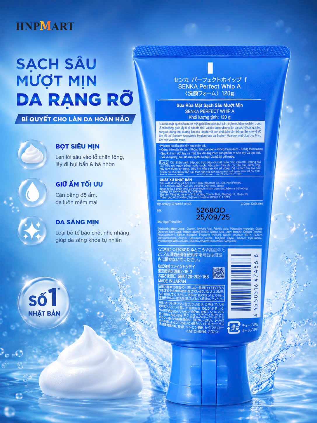 Sữa Rửa Mặt Chiết Xuất Tơ Tằm Trắng Senka Perfect Whip 120g (Xanh) - Ảnh 3