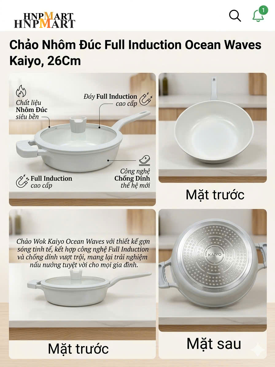 Chảo Nhôm Đúc Full Induction Ocean Waves Kaiyo, 26Cm - Ảnh 3