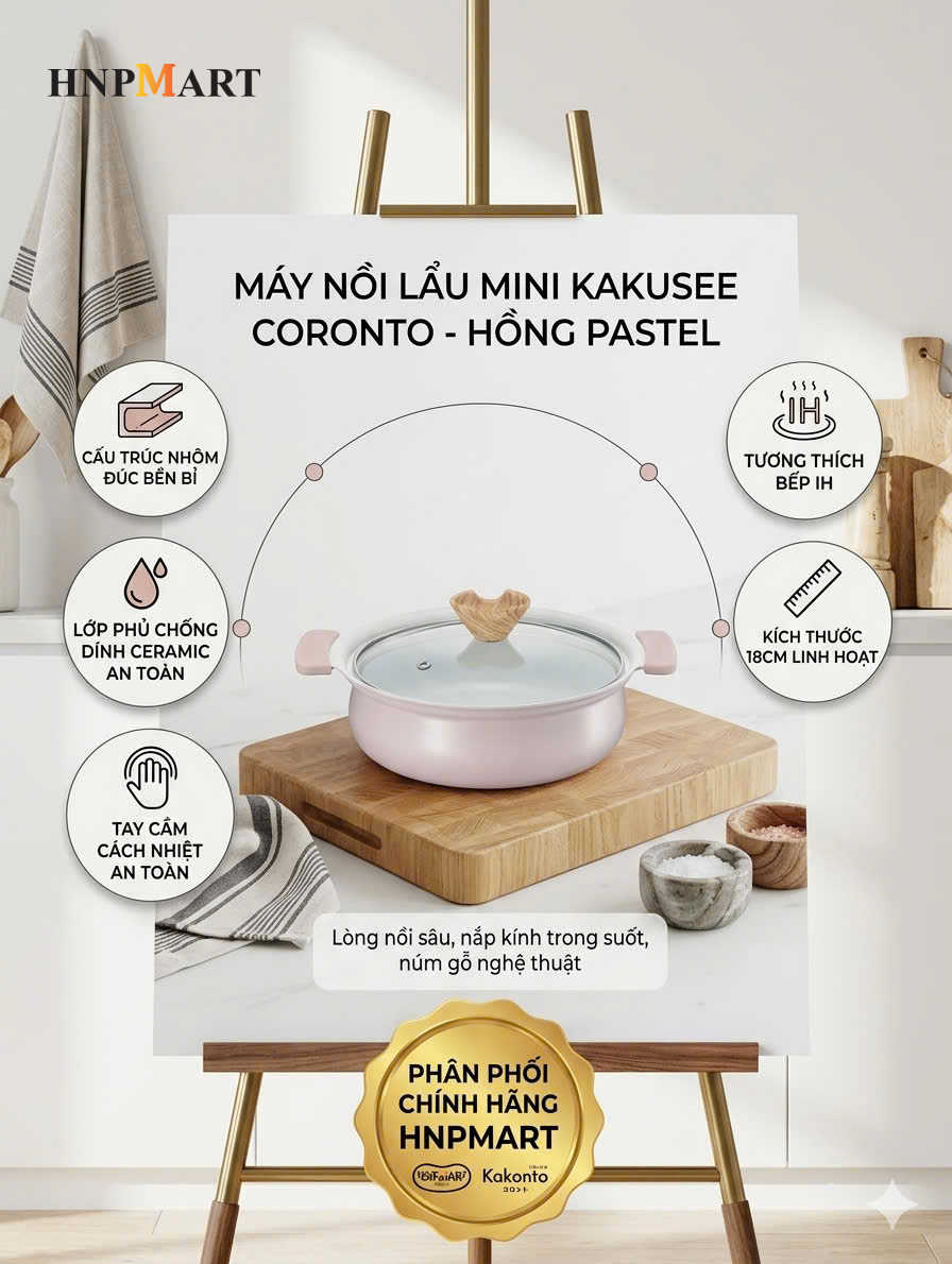 Nồi Lẩu Mini Nhôm Đúc Chống Dính Coronto Kakusee (18Cm, Hồng Pastel) - Ảnh 2