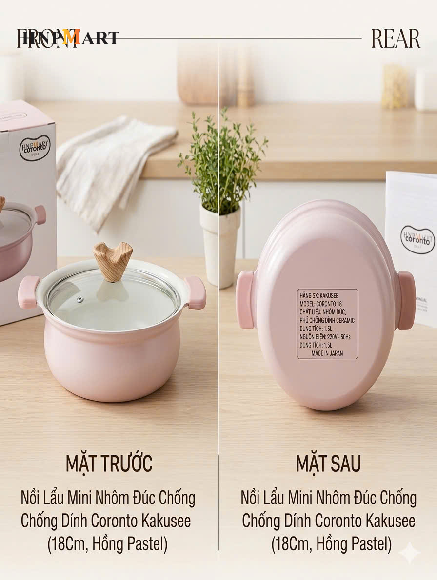 Nồi Lẩu Mini Nhôm Đúc Chống Dính Coronto Kakusee (18Cm, Hồng Pastel) - Ảnh 3