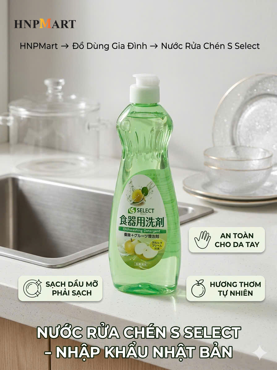 Nước Rửa Chén S Select Hương Táo (600ml) - Ảnh 4