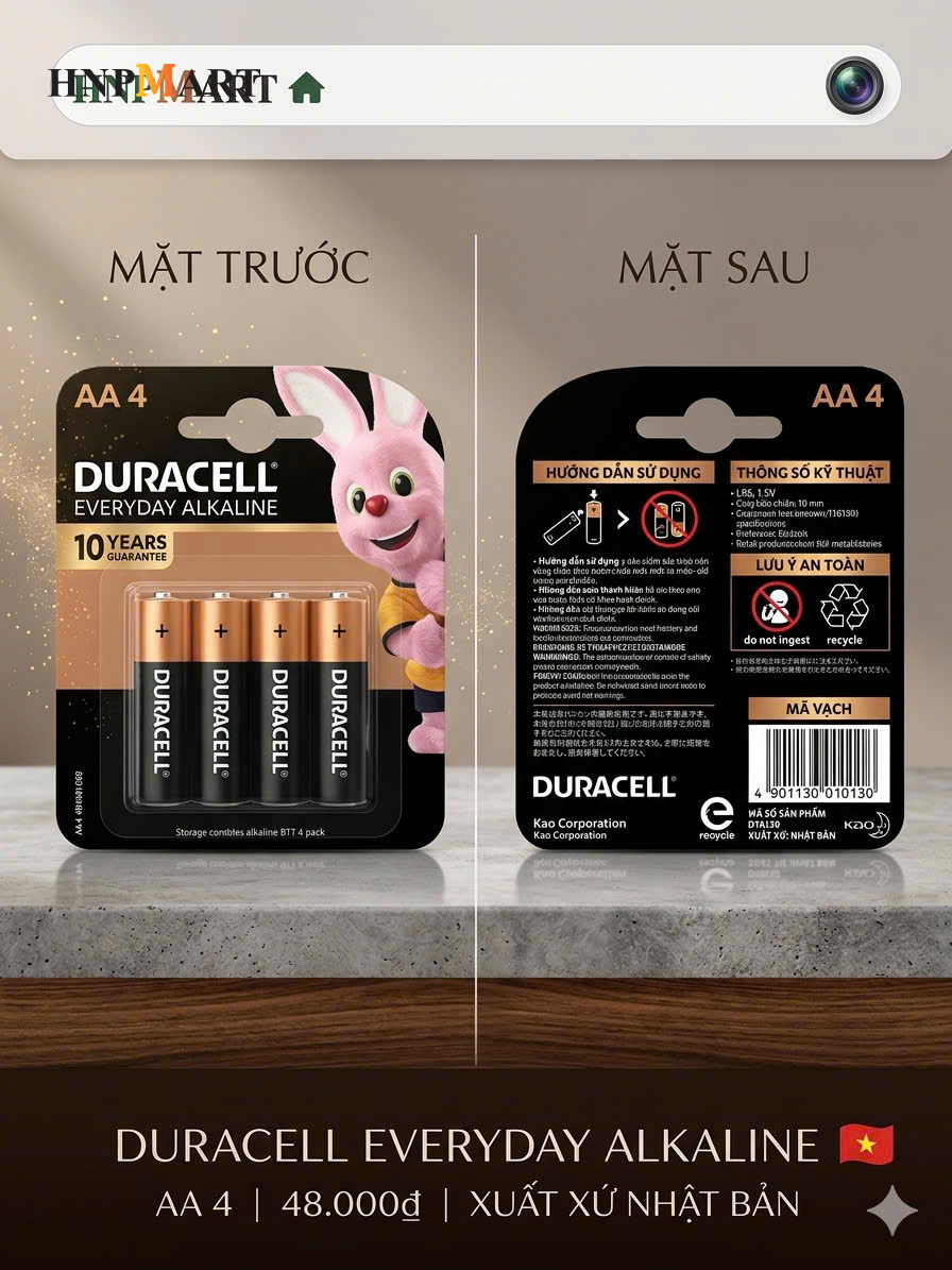 Pin Kiềm Duracell Everyday AA vỉ 4 viên - Ảnh 2