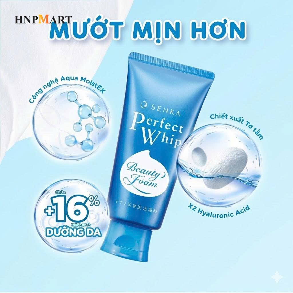 Sữa Rửa Mặt Chiết Xuất Tơ Tằm Trắng Senka Perfect Whip 120g (Xanh) - Ảnh 5