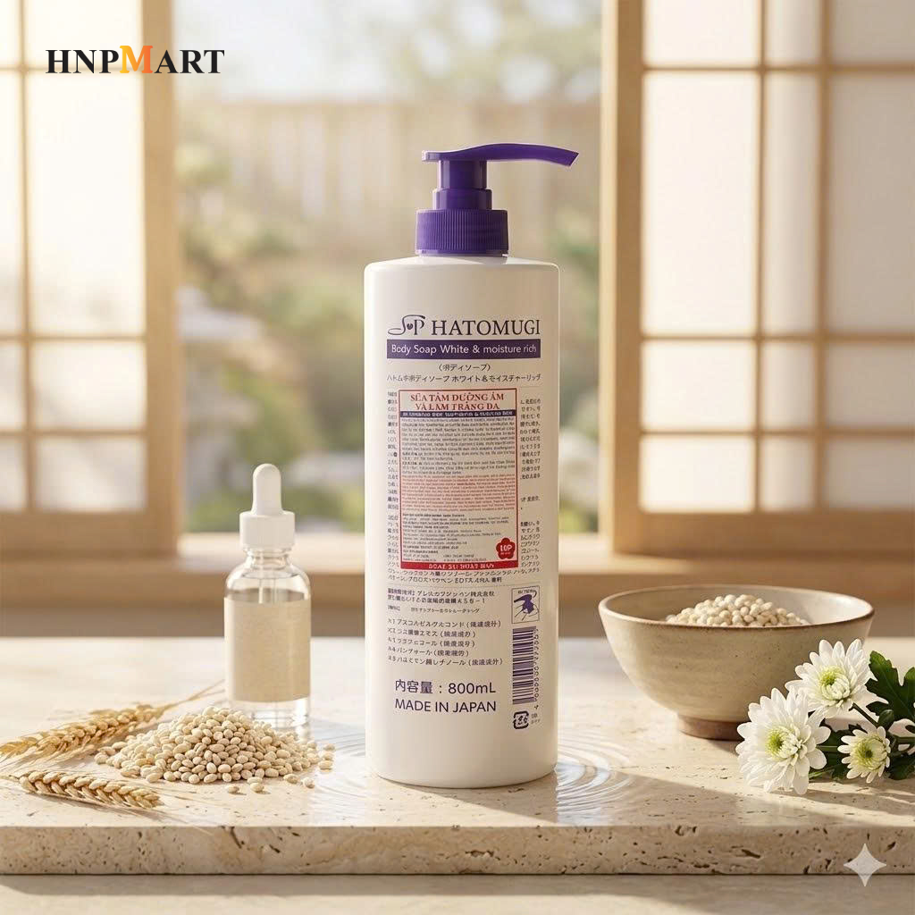 Sữa tắm dưỡng ẩm trắng da Hatomugi Nhật Bản 800ml - Ảnh 5