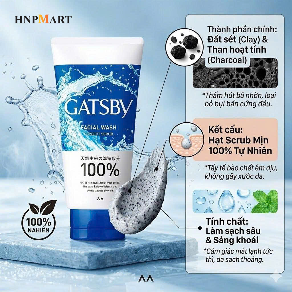 Sữa Rửa Mặt GATSBY Facial Wash Perfect Scrub Có Hạt Mát-Xa Sáng Da & Mát Lạnh 130g - Ảnh 2